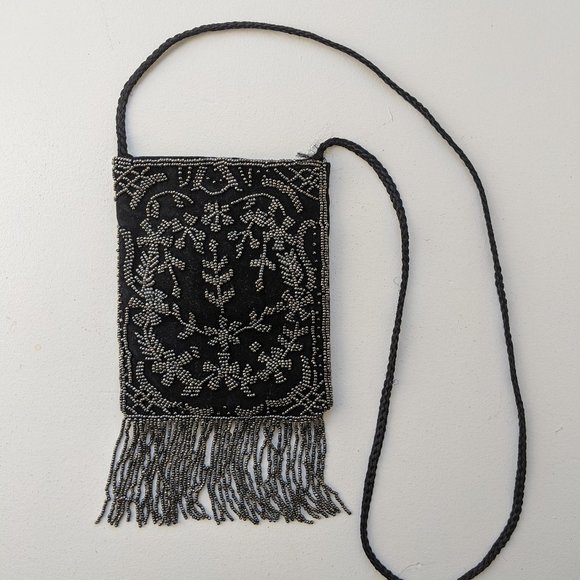 New Black Velvet Beaded Satchel - Picture 2 of 3